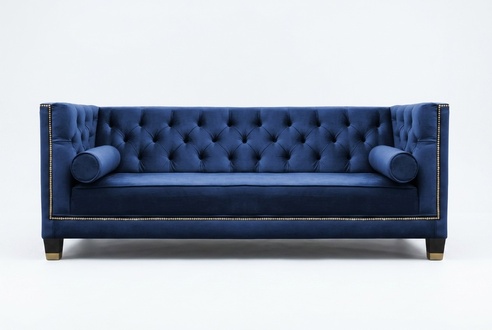 Chesterfield Dreisitzer Stoff Wohnzimmer Blau Design Couchen Polster Sofa