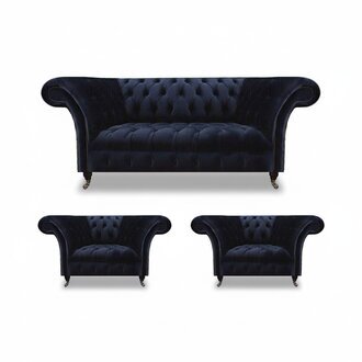 Chesterfield Dunkelblaue Sitzmöbel Wohnzimmer Polstercouchen 3tlg Set