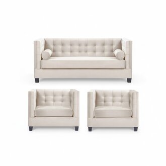 Chesterfield Garnitur Gruppe Sessel Beige Stoff Couchen Möbel Sofagarnitur Neu