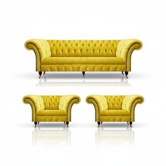 Chesterfield Gelb Sofagarnitur 3tlg Textil Stoff Polstermöbel Sessel Neu Möbel