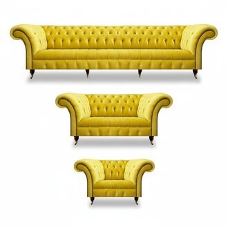 Chesterfield Gelb Sofagarnitur Wohnzimmer Möbel Sofa Couch Textil Sessel