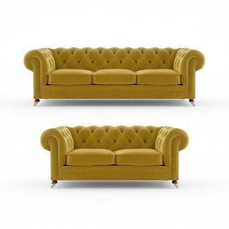 Chesterfield Gelb Wohnzimmer 2x Sofas Garnituren Couch Luxus Polstermöbel