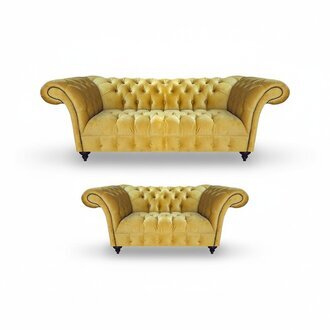 Chesterfield Gelbe Sitzmöbel Moderne Couchen 2tlg Edles Polstersofa Set