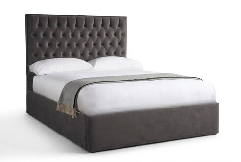 Chesterfield Grau Luxus Samt Textil Bett Doppel Design 180x200cm Betten