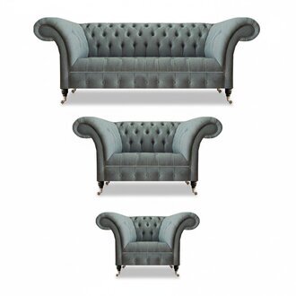 Chesterfield Grau Luxus Sofagarnitur 3tlg Wohnzimmer Modern Einrichtung