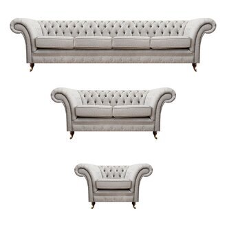 Chesterfield Grau Set Luxus Polstermöbel Sofas Komplett Wohnzimmer