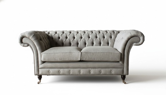 Chesterfield Grau Sofa 2 Sitz Couch Holz Möbel Dreisitzer Couchen Neu
