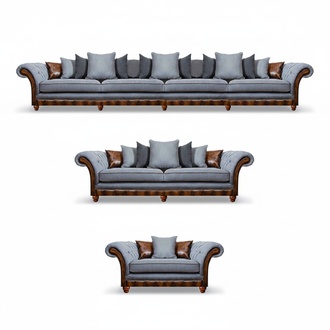 Chesterfield Grau Sofagarnitur 3tlg Moderne Couchen Luxuriöse Wohnzimmer