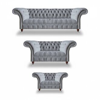 Chesterfield Grau Sofas Komplett 3tlg Sessel Design Möbel Sofagarnitur