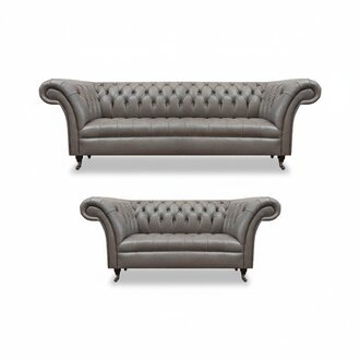 Chesterfield Graue Ledercouchen Designer Wohnzimmer Polster Sitzmöbel