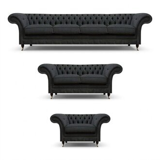 Chesterfield Graue Posltergarnitur Wohnzimmer Sitzmöbel Lehnsessel Sofas
