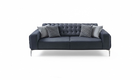 Chesterfield Grauer 3-Sitzer Wohnzimmer Dreisitzer Textil Couchen Neu