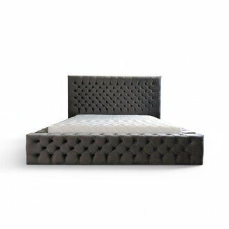 Chesterfield Grey Doppel Schlafzimmer Holzmöbel Design elegante Polsterung Stoff