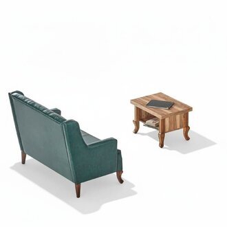Chesterfield Grün Sofa 3-Sitzer Braun Couchtisch Rechteckig Klassisch Set