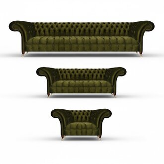 Chesterfield Grün Sofagarnitur Wohnzimmer Luxus Textil Sofas Set Neu