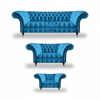Chesterfield Hellblaue Designer Sitzmöbel Edler 3-Sitzer Zweisitzer 3tlg