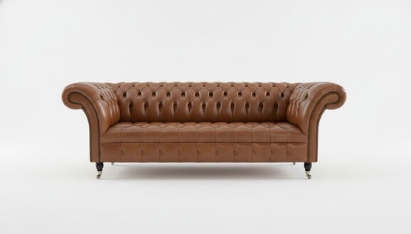 Chesterfield Hellbraun Designer Large 3-Sitzer Sofa Kunstleder Luxus