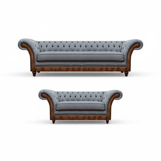 Chesterfield Hellgrau-Braune Sitzmöbel Designer Dreisitzer 2-Sitzer 2tlg