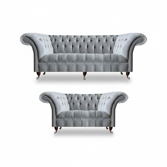 Chesterfield Hellgraue Polster Garnitur Designer 2x Textilsofas 2tlg