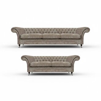 Chesterfield Hellgraue Sofagarnitur Wohnzimmer 3-Sitzer Luxus Zweisitzer