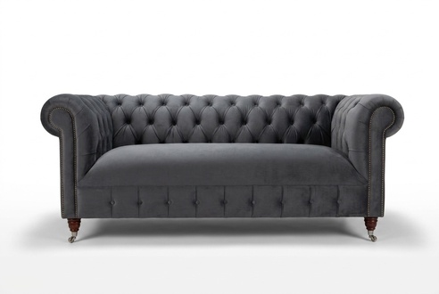 Chesterfield Klassische Graue Leder Textil Couch Sofa Sitz Polster Stoffsofas