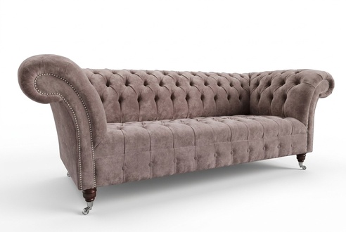 Chesterfield Klassische Leder Couch Sofa Sitz Polster Stoffsofas Grau Textil