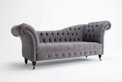 Chesterfield Klassische Leder Textil Couch Sofa Sitz Polster Stoffsofas Graue