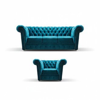 Chesterfield Komplett Sofagarnitur Sofa Dreisitze Polster Sessel Couch Textil