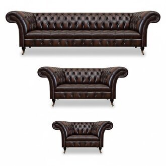 Chesterfield Leder Braun Wohnzimmer Polstermöbel Sofas Set Luxus Einrichtung