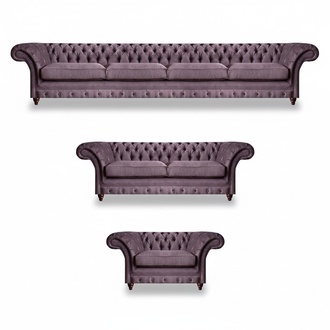 Chesterfield Lila Garnitur Komplettes Sofa Set Moderne Sitzmöbel 3tlg