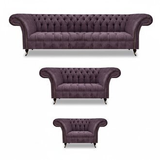 Chesterfield Lila Textilsofas Designer Polster Couchen 3tlg Garnitur
