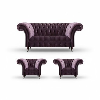 Chesterfield Lila Wohnimmer Couch Designer 2x Sitzsessel 3tlg Garnitur