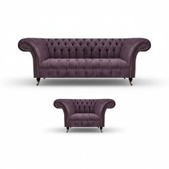 Chesterfield Lila Wohnzimmer Couchgarnitur Edler 3-Sitzer Textil Sessel