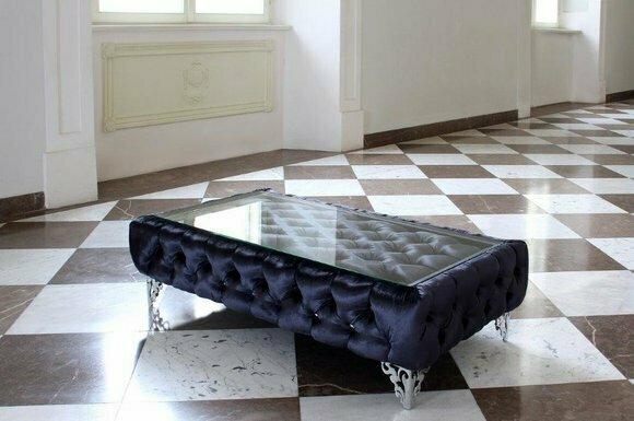 Designer Couchtisch Glastisch Tisch Chesterfield Leder Design Luxus
