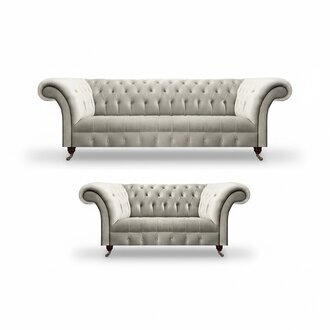 Chesterfield Luxus Design Garnitur 2x Sofas Wohnzimmer Komplett Textil
