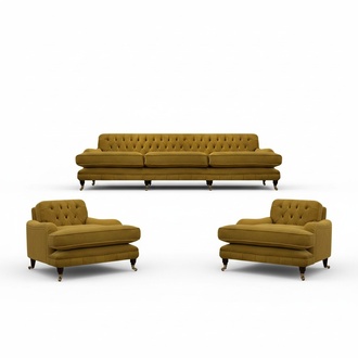 Chesterfield Modern Gelb Sofa Set 3tlg Einrichtung Wohnzimmer Möbel Sitz