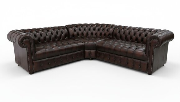 Chesterfield neu Ecksofa Ledersofa Dunkelbraun Polster Eck Couch