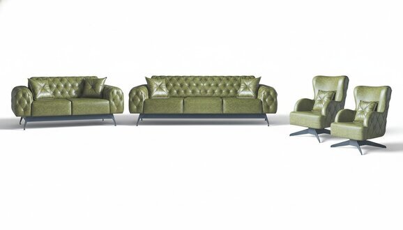 Chesterfield Polster 3-Sitzer 2-Sitzer Sessel Grün Set Klassisch Leder 4tlg.