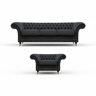 Chesterfield Polster Sitzgarnitur Designer 3-Sitzer Schicker Lehnsessel