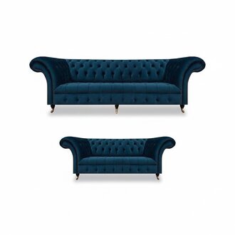 Chesterfield Polstermöbel Designer Blaue Wohnzimmer Couchen 2tlg Set