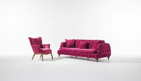 Chesterfield Samt Sofa 3 Sitzer Designer Couchen Couch Stoff Polster Pink Textil