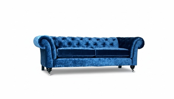 Chesterfield Samt Sofa 3 Sitzer Designer Blau Couchen Couch Stoff Polster Textil