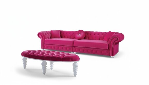 Chesterfield Samt Sofa 5 Sitzer Designer Couchen Couch Textil Stoff Polster Pink