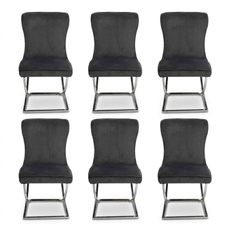 Chesterfield Schwarz 6x Stühle Ohne Armlehnen Metallrahmen Esszimmer Stühle