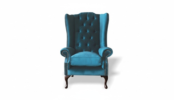 Chesterfield Sessel Blau Textil Stoff Ohrensessel Möbel Wohnzimmer Modern Luxus