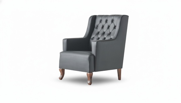Chesterfield Sessel Schwarz 1-Sitzer Lehnsessel Leder Knöpfe Weich Holz