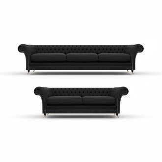 Chesterfield Set 2x Sofas Textil Polstermöbel Schwarz Sofagarnitur Komplett