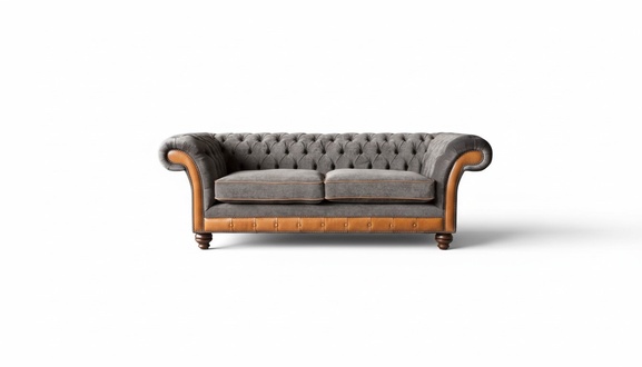Chesterfield Sofa 3 Sitzer Design Couch Polster Stoff Polster Grau