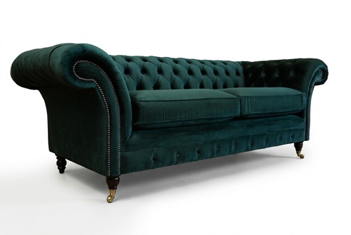Chesterfield Sofa 3 Sitzer Polster Designer Couchen Sofas Garnitur Grün Samt
