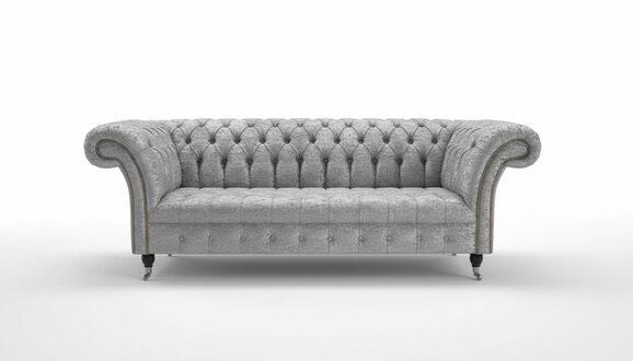 Chesterfield Sofa 3 Sitzer Couch design Silber Polster Sitz Garnitur